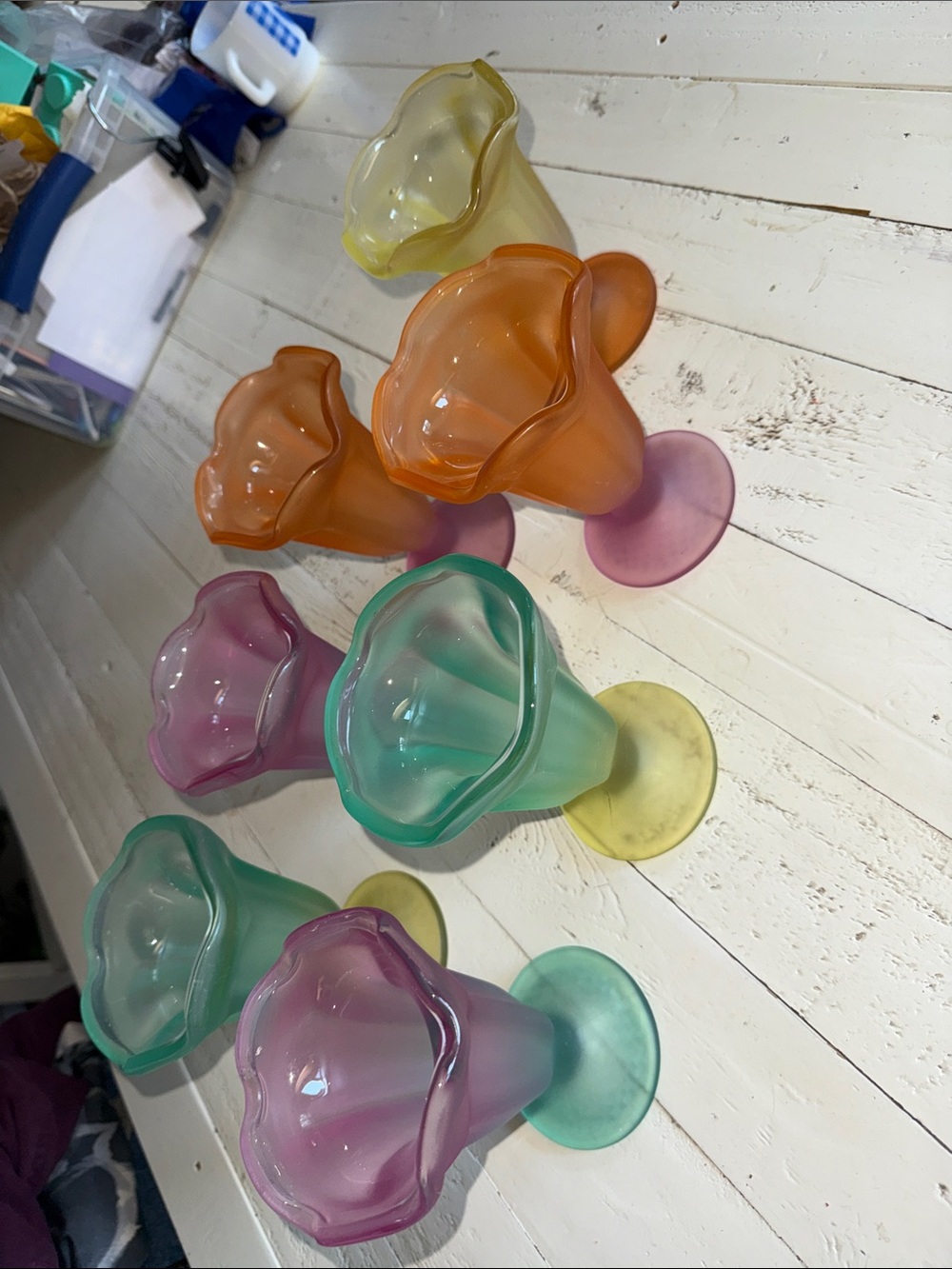 Vintage libbey Colorful Frosted Glass Dessert Cups - Assorted Pastel Set x7